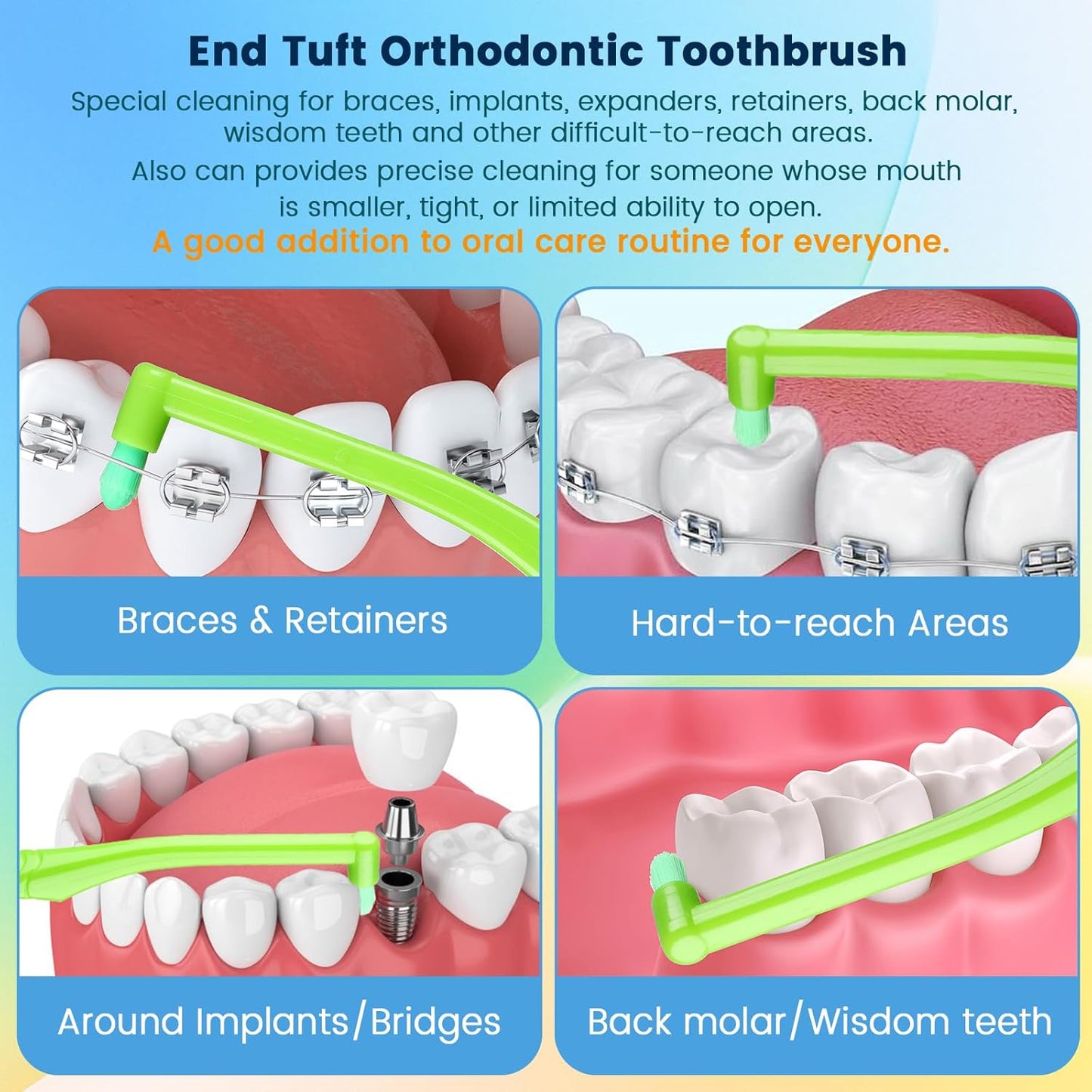 Fregum 2 in 1 End Tuft Toothbrush with Interdental Brush for Orthodontic, Braces, Implants, Retainers, Back Teeth, and Wisdom Teeth, Soft Bristles, 6 Pcs