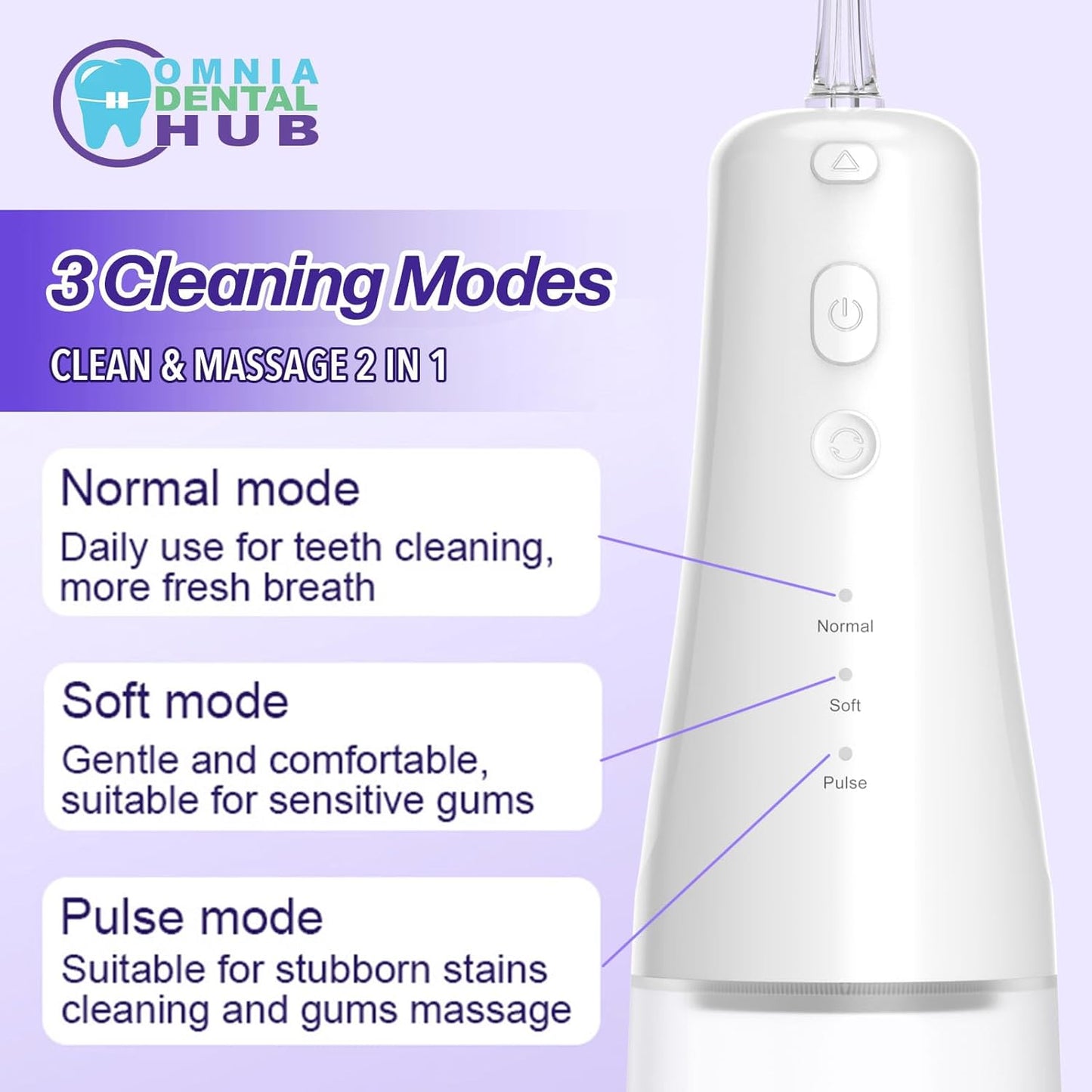 1 PC Water Dental Flosser Cordless for Teeth Cleaning by Omnia ONE | 3 Modes Oral Irrigator with 2 Jet Tips 300ML Braces Flossers Cleaner | Portable IPX7 Waterproof for Home Travel