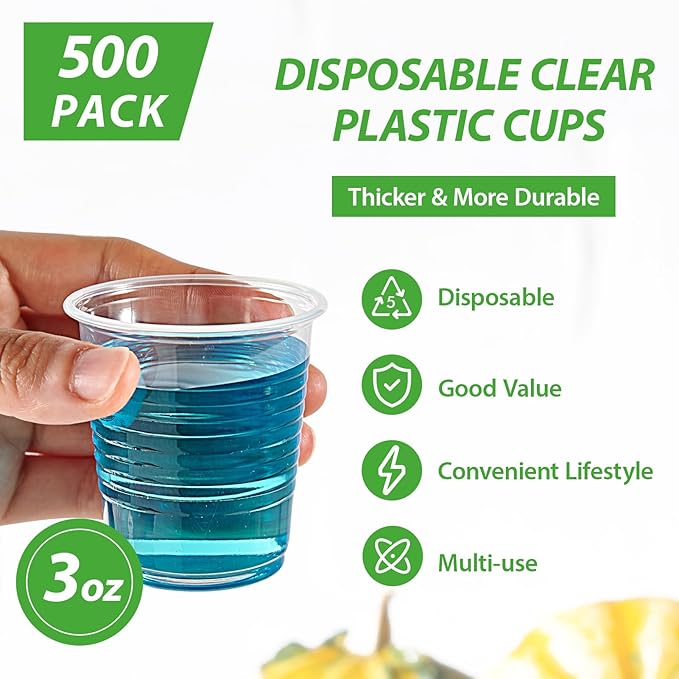 Lilymicky 500 Pack 3 oz Clear Plastic Cups, Small Disposable Bathroom Cups, 3 Ounce Plastic Mouthwash Rinse Containers