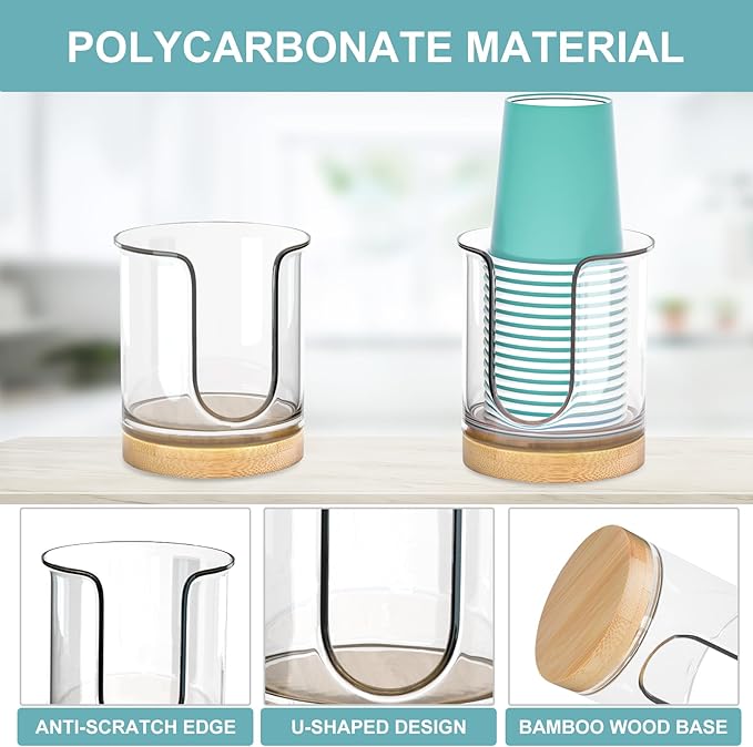 Bathroom Cup Dispenser for Countertops,2 Pack of Bathroom Cup Holders for 3 oz Cups,Small Cup Holder for Mouthwash and Paper Cups (Clear 2 Pack)