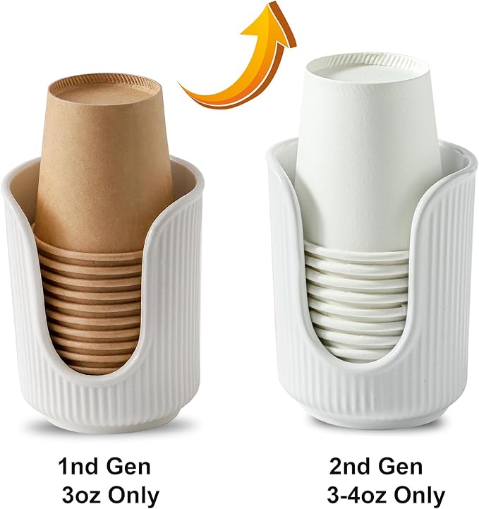 Ceramic Bathroom Cup Dispenser with Stylish Vertical Stripes - Disposable Mouthwash Cup Holder Holds 3-4oz Paper Cups for Rinsing Cups on Bathroom Vanity Countertops (White-White-2 Pack)