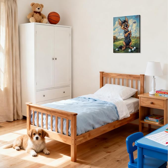YOUHONG Animal Wall Art Animal Canvas Wall Art Dog Painting with Inner Wooden Frame - Lightweight, Sports Room Decor for Boys Living Room Decoration Ready to Hang (12x15.7 Inches)