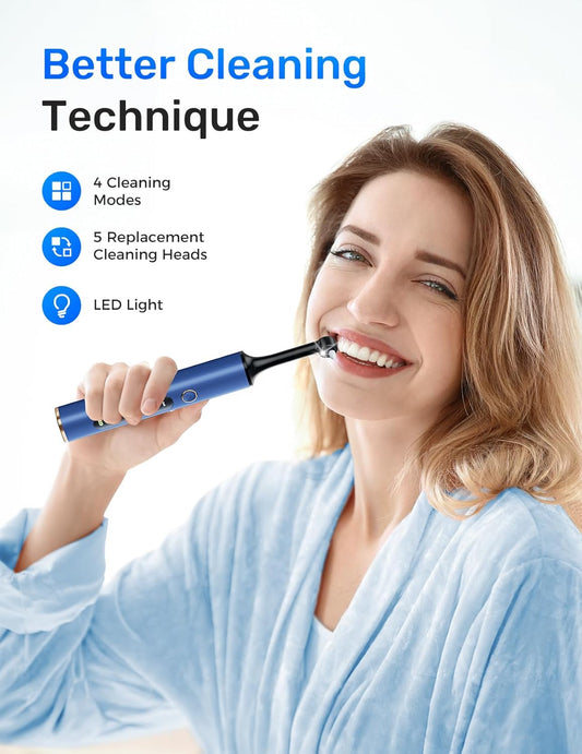 Tooth Polisher, Rechargeable Teeth Polishing Kit for Teeth Whitening, Tooth Polisher for Tartar Stain Removal, Teeth Cleaner Tools for Home Use with 3 Polish Paste and 5 Brush Heads, LED Light