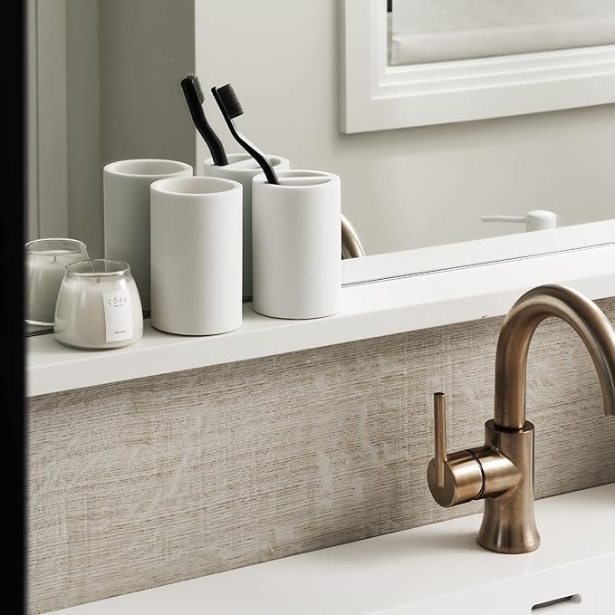 White Resin Bathroom Tumbler Cup - White Toothbrush Holder, 4x2.75 Inch, 12oz Capacity, Minimalist Vanity Countertop Organizer