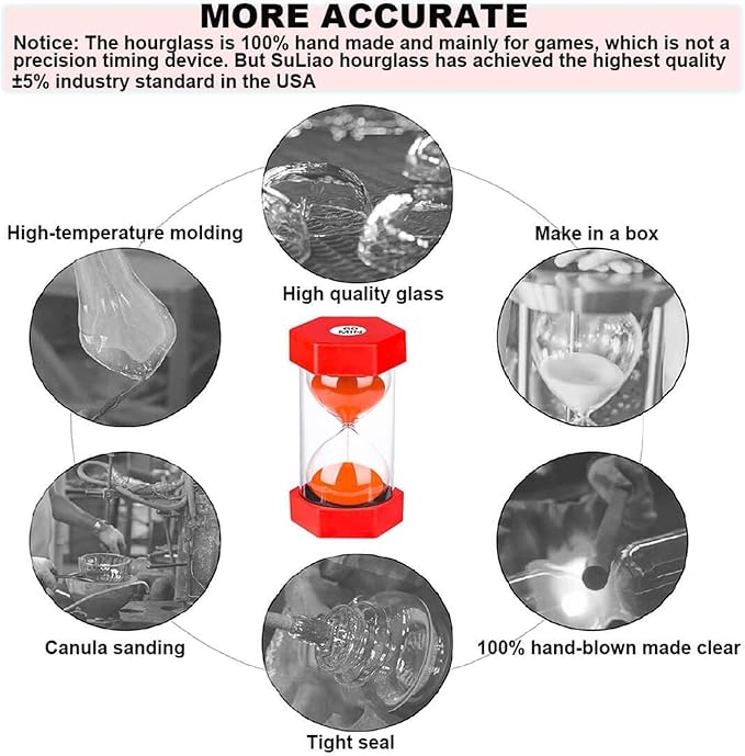 SuLiao Sand Timer 2 Minute Hourglass: Colorful Plastic Sand Clock, Large Red Sand Watch, Reloj de Arena 2 Minuto, Unbreakable Sandglass for Childs, Office, Games, Decorative