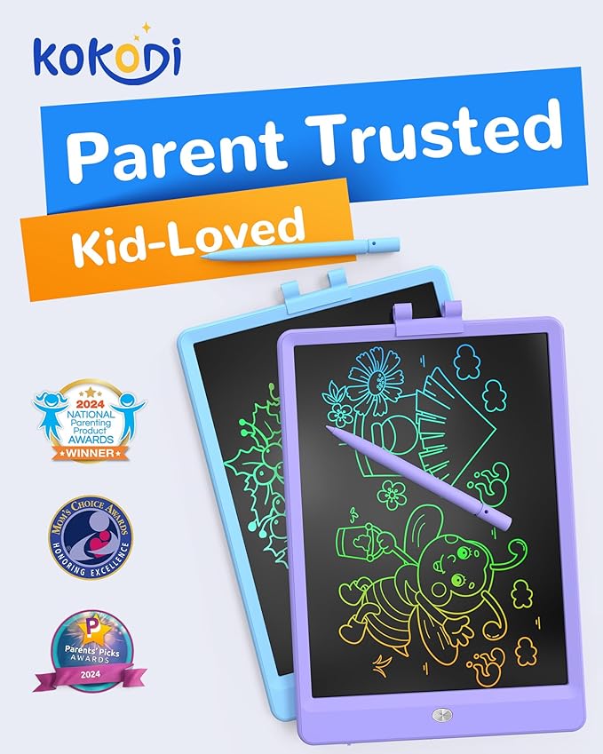 KOKODI LCD Writing Tablet, 10 Inch Colorful Toddler Doodle Board Drawing Tablet, Erasable Reusable Electronic Drawing Pads, Educational and Learning Toy for 3-6 Years Old Boy and Girls(Purple)