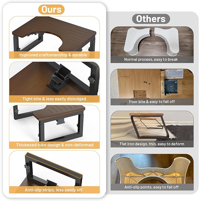 Bamboo Toilet Stool Squat, 7in 8 in & 9in Adjustable Heights, Foldable Poop Stools for Bathroom Adults Kids, Squat Stool Potty with Non-Slip, Sturdy Pooping Step Stools, Brown