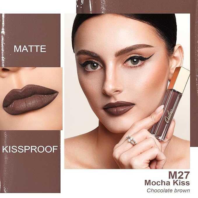 Oulac Matte Liquid Brown Lipstick for Women, Long Lasting Lipstick Waterproof Lip Stain, No Transfer, Creamy High Pigmented Formula with Rose Oil, Vegan & Cruelty-Free M27
