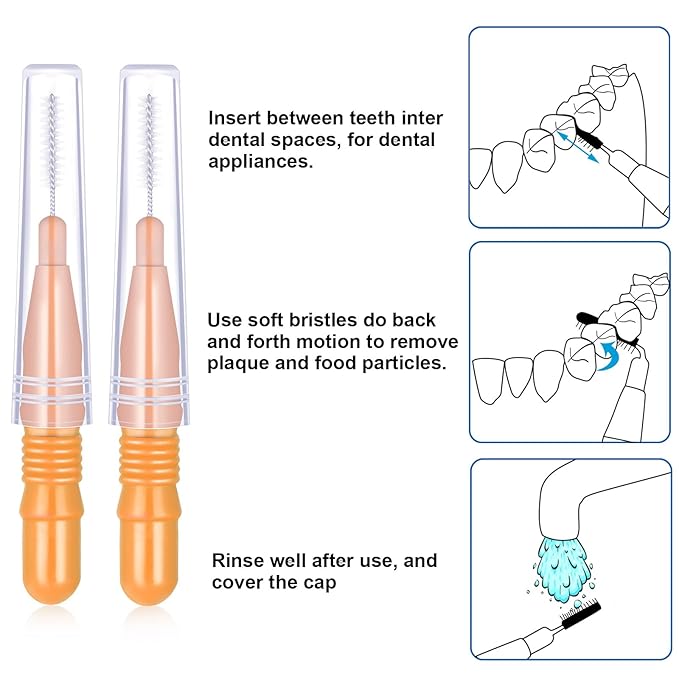 BBTO 100 Pcs Braces Dental Brush Flosser for Cleaner Interdental Brush Toothpick Tooth Flossing Head Oral Dental Toothpick Cleaners Cleaning Tool(Orange)