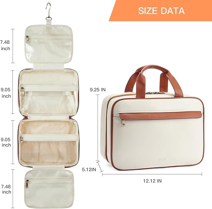 Telena Travel Toiletry Bag for Women with Hanging Hook, Water-resistant Cosmetic Bag Travel Organizer for Accessories, Toiletries, Shampoo