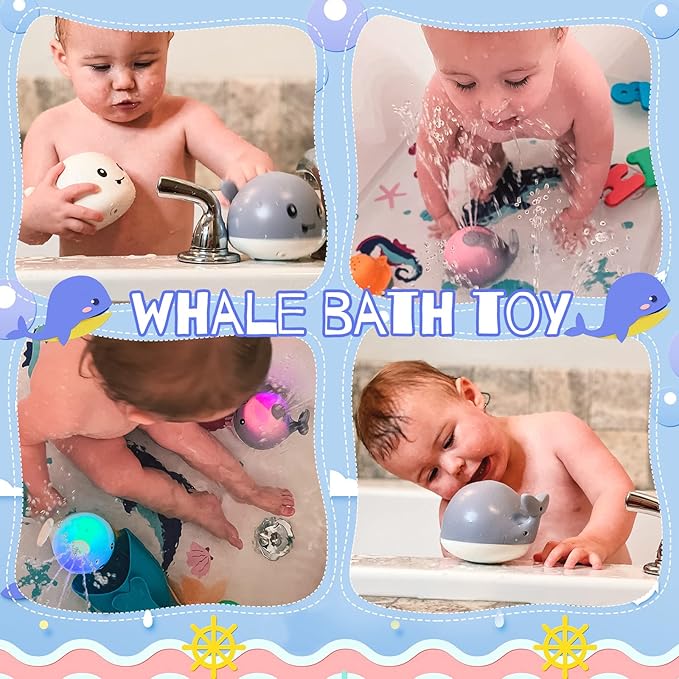 Gigilli Baby Bath Toys, Bath Toys for Kids Ages 1-3, 1 2 3 Year Boy Girl Gift Christmas Stocking Stuffers for Babies 6-12-18 Months Light Up Whale Bath Toy Sprinkler Toddler Birthday Bathtub Water Toy