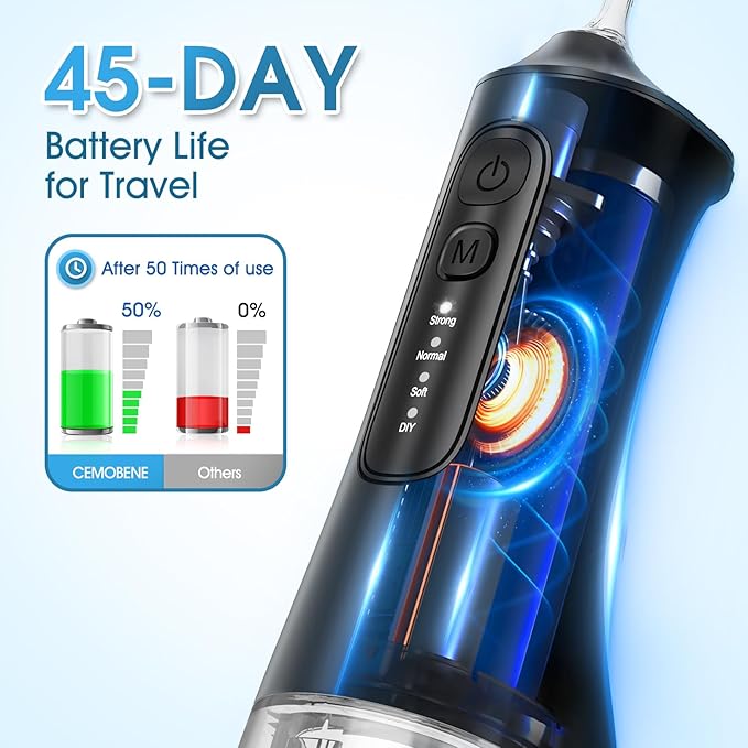 Water Flosser, Rechargeable 300ML IPX7 Waterproof Cordless Portable Oral Irrigator with 4 Modes & 6 Replaceable Jet Tips-Professional Flossing Cleaner for Daily Home Use,Travel,Gums,Braces Care(Black)