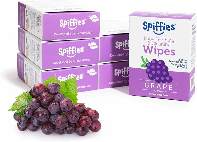 Baby Teeth Wipes - Grape Flavor, Xylitol-Enriched Baby Gum Cleaner & Dental Wipes for Teething Relief and Teeth Cleaning - Safe for Infants & Toddlers, 20 Count (Pack of 6)