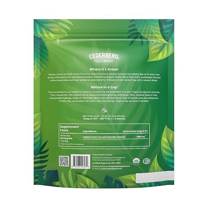 Cederberg Tea Company Organic Green Tea — 30 Tea Bags | Organic Herbal Tea From Single Origin | Eco-Friendly Tea Bags | Non-GMO Gluten Free Tea With Zero Sugar