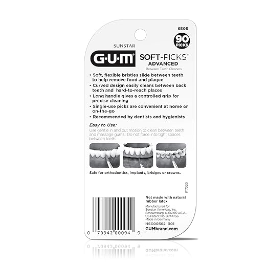 GUM Soft-Picks Advanced, Easy to Use Dental Picks for Teeth Cleaning and Gum Health, Disposable Interdental Brushes with Convenient Carry Case, Dentist Recommended Dental Picks, 90ct (4pk)