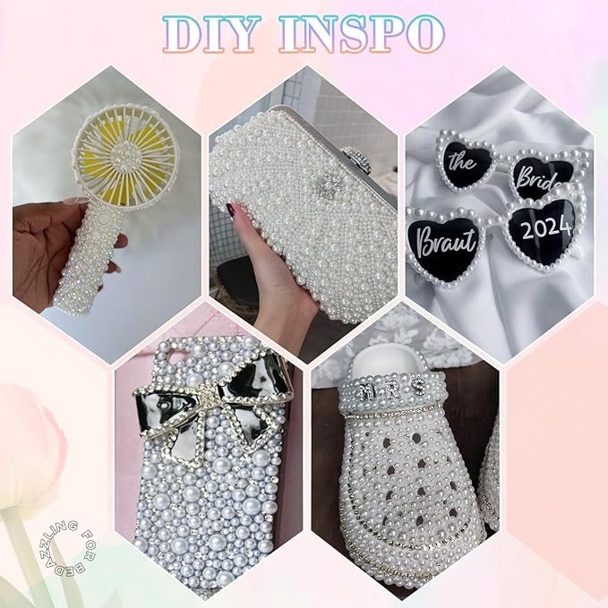 13500Pcs Flatback Pearls for Bedazzling (White) with 3Pcs B7000 Jewelry Glue, Assorted Size 2/3/4/5/6/8/10mm Half Pearl, Bedazzling Gems for Crafting Clothing Tumbler Shoes Embellishment Nail Art