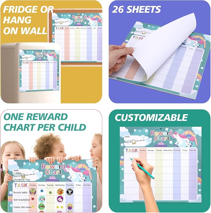 Behavior Chart for Kids - Reward Chart for Kids with 26 Reward Sheets, Magnetic Reward Chart for Kids with 1600 Star Stickers, 50 Motivational Stickers, Responsibility Chart for Kids, Behavior Chart
