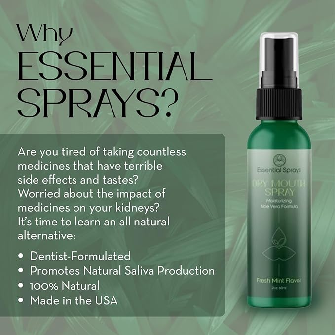 Dry Mouth Spray - All Natural, Chemical-Free, Moisturizing Aloe Vera Formula - Promotes Saliva Production & Soothes Dry Mouth - Sugar & Alcohol Free - Fresh Mint Flavor, 2 fl. oz