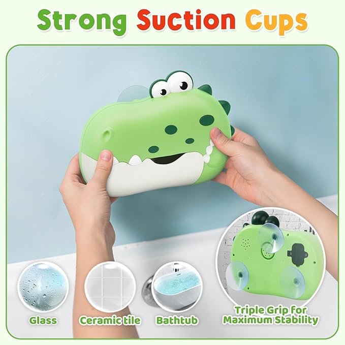 Baby Bath Toys, Rechargeable Dinosaur Bath Bubble Machine with Music, Bathtime Bathtub Toys for Toddlers Christmas Birthday Gifts, Bubble Maker Toys for Kids Ages 1-3 4-8 Baby Gifts(Green)