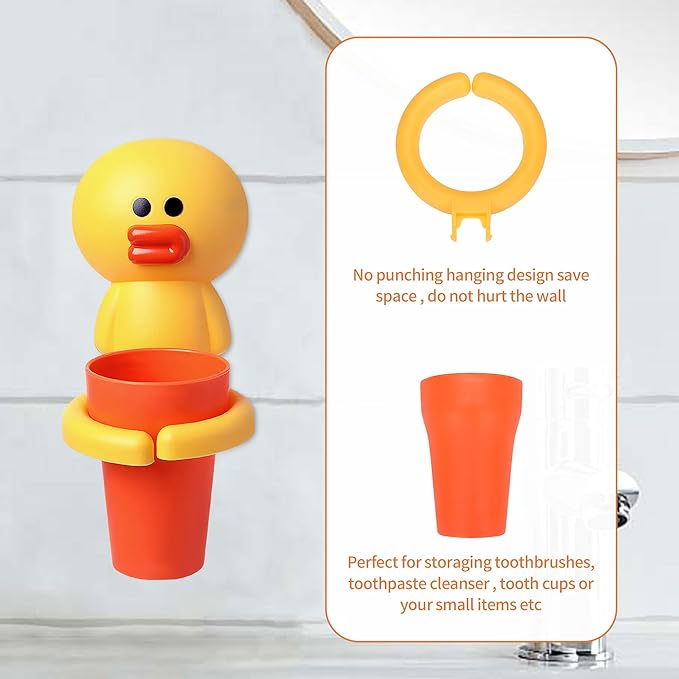 Kids Toothbrushes Holder Animal Tooth Cup Holder Wall Mounted Sucker Toothpaste Storage Set Cute Household Toothpaste Rack Mouthwash Cup Rack for Children,No Punching Shelf Bracket with Cup