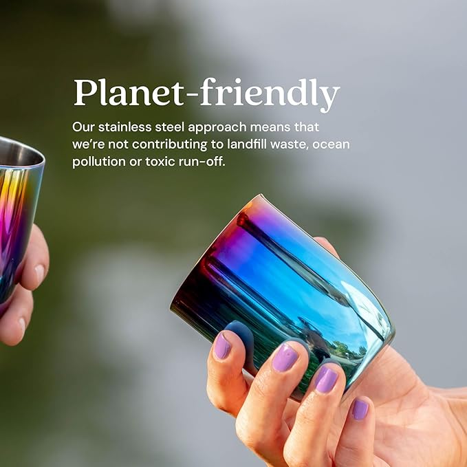 Ahimsa Stainless Steel Kids Cups, Pediatrician Designed, Colorful Toddler Cups for Open Cup Training, 8oz, 100% BPA Free & Dishwasher Safe, Iridescent Blue, Set of 4