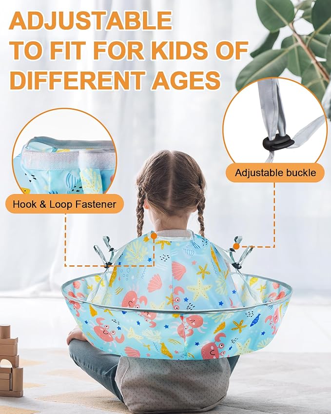Lictin Haircut Capes Umbrella for Kids - Hair Cutting Haircut Cape Kids Waterproof Foldable Adjustment, Hairdressing Umbrella Cape Apron with 1PCS Black Comb, Marine Theme, 60cm