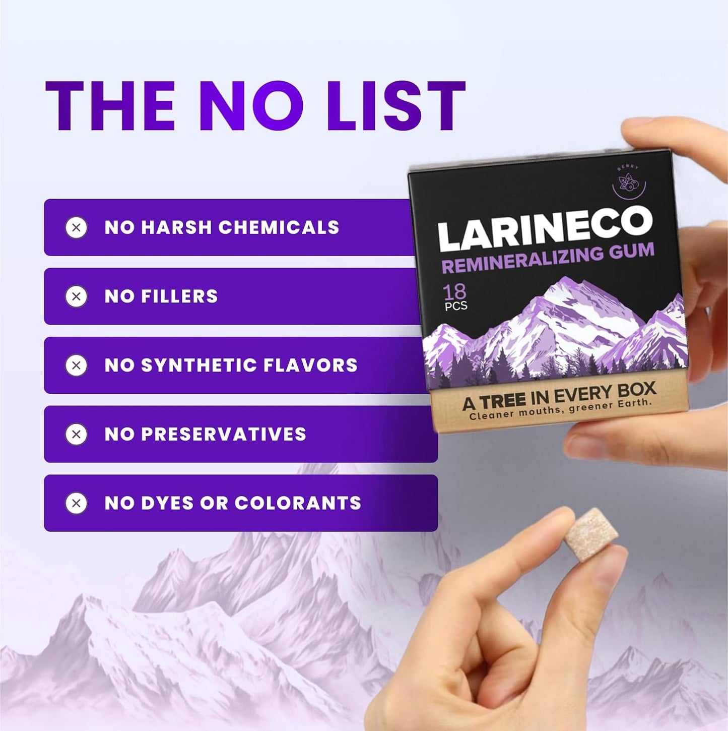 Larineco Remineralizing Gum with Nano Hydroxyapatite & Xylitol – Sugar-Free Cinnamon Xylitol Gum – Plastic-Free, Dye-Free, Aspartame-Free – Natural Base – 18 Pieces (18 Count (Pack of 2), Berry)