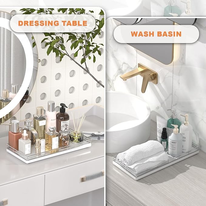 Oak Bathroom Toilet Tank Tray, 13" Wood Back of Toilet Paper Basket Tank Topper Storage, Vanity Tray for Perfume Makeup Candle Toiletry Organizer for Kitchen Coffee Table Silver Tray Decor