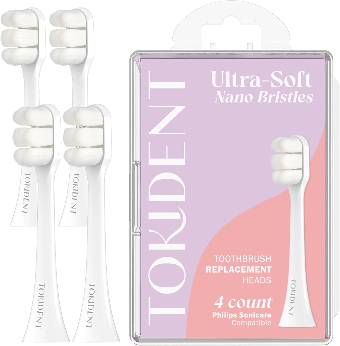 Replacement Brush Heads for Philips Sonicare Electric Brush - Ultra Soft Toothbrush Heads for Sensitive Teeth & Gums - Replacement Head with 10,000 Wave Cut Nano Bristles - 4 Pack - Pearly White