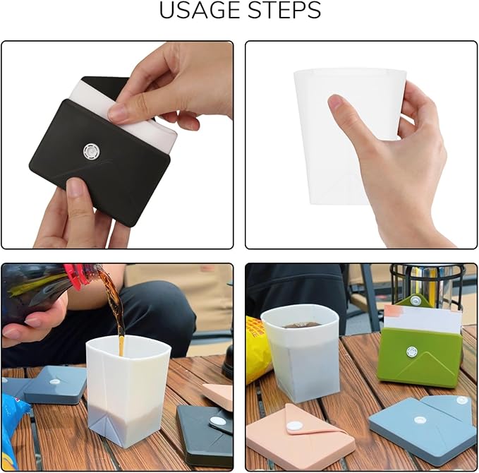 Silicone Collapsible Travel Cup, Foldable Water Cup with Card Bag - Portable Leak-Proof Reusable Mug for Camping, Hiking, Sports (black)