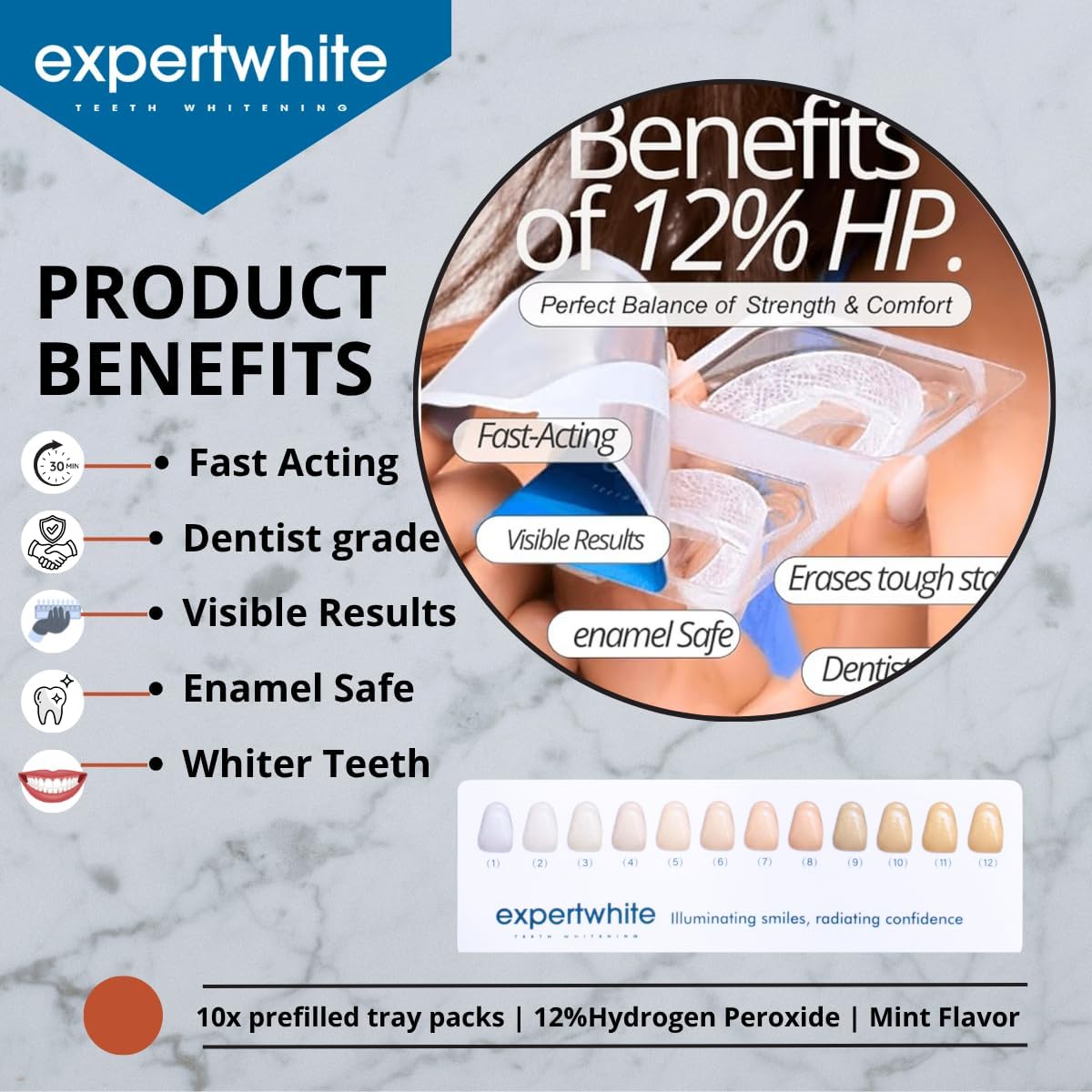 Max Glow Trays – 12HP Prefilled Teeth Whitening Trays – 10 Treatments, 12% Hydrogen Peroxide Gel. Custom-Fit. Enamel Safe. On-The-Go Better Than Strips. Suitable Sensitive Teeth.