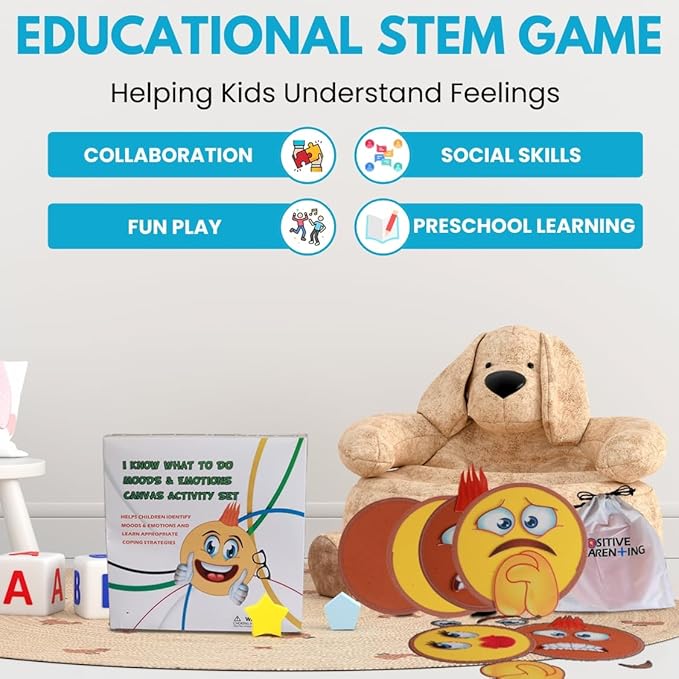 Thought-Spot Emotions Canvas Activity Set Social Learning Activity Game for Kids Make Faces Describe Express Feelings 2 Canvases 12 Double Sided Emotion Cards 55pc Facial Expressions Preschool