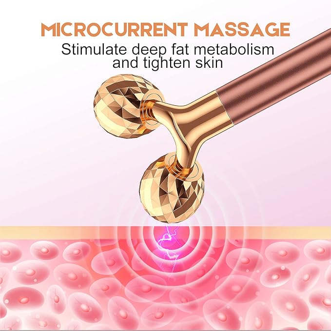 2-IN-1 Beauty Bar 24k Golden Pulse Facial Face Massager, Electric 3D Roller and T Shape Arm Eye Nose Head Massager Facial Roller Massager Kit Skin Care Tools