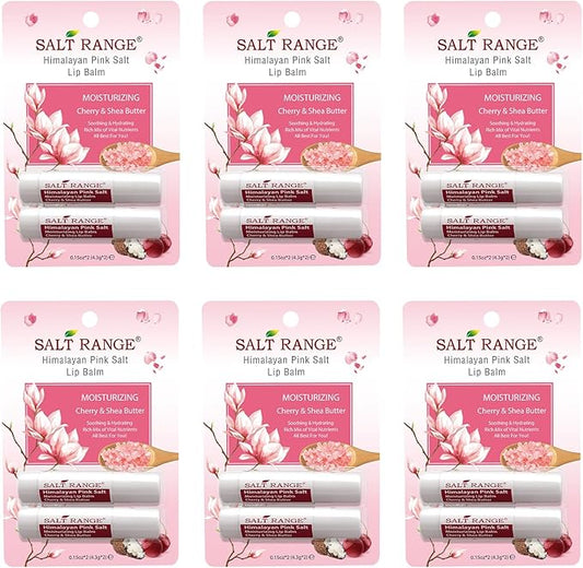 Salt Range Lip balm formulated with cherry and shea butter, 100% natural, soothing, hydrating, and deeply nourishing, Organic chapstick, 6-count pack (12 pieces total)