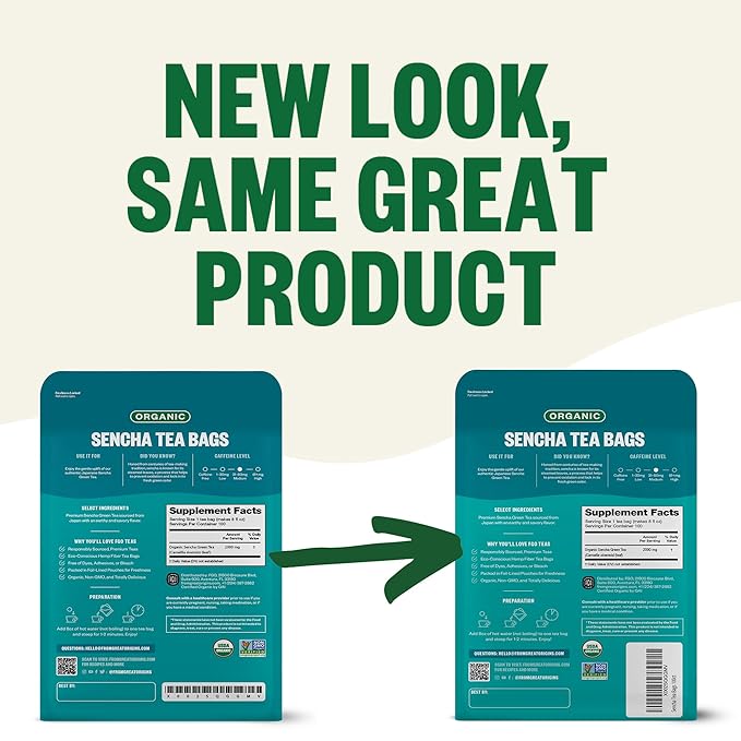 FGO Organic Sencha Green Tea, 100 Count, Eco-Conscious Tea Bags, Resealable Bag, Sourced From Japan, Packaging May Vary (Pack of 1)