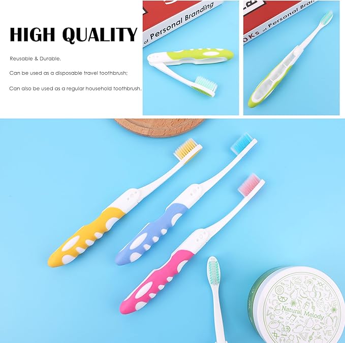 EasyHonor Folding Toothbrush - Soft Potable Travel Size, Individually Wrapped for Home, School, Camping Supplies(12 Pcs)