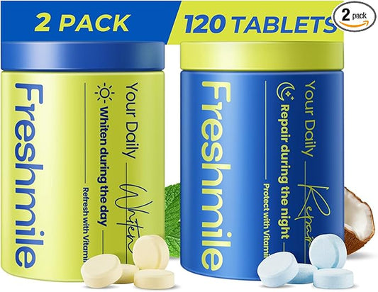 Whitening Toothpaste Tablets with Nano-Hydroxyapatite (NHA), Natural Teeth Whitening & Repair, Xylitol for Fresh Breath, Fluoride-Free, Protects Sensitive Teeth & Gums (120 Count)