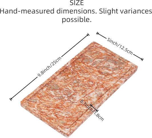 Solid Natural Marble Rectangle Vanity Tray - 9.8"x5" Italy Natural Bath & Counter Organizer, Decorative Jewelry Perfume Holder, Kitchen Coffee Table Serving Tray（Agate Red）