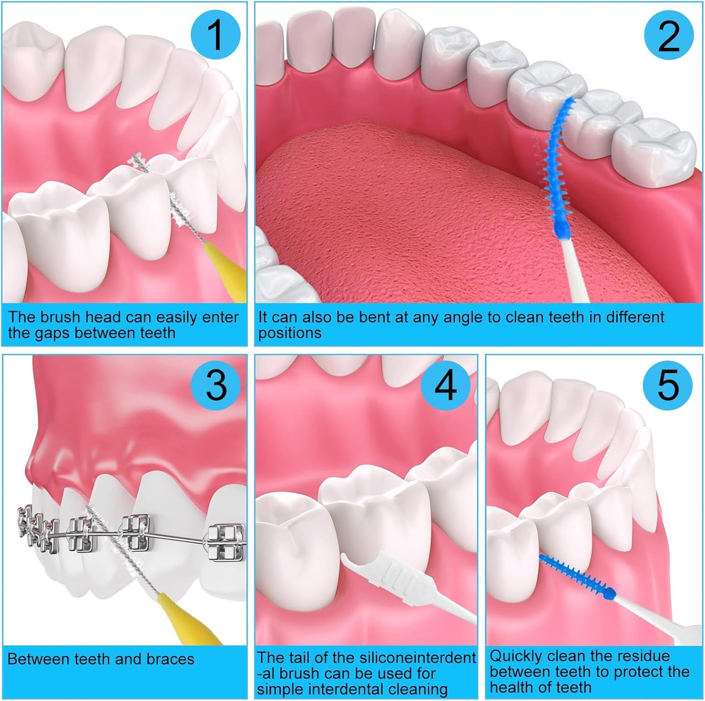 355 Pieces Braces Flossers for Braces, Interdental Brush Soft Dental Floss Picks Braces Cleaning Kit Toothpick Dental Brush Braces Teeth Flossers Brushes for Tooth Cleaner(Multiple Sizes)