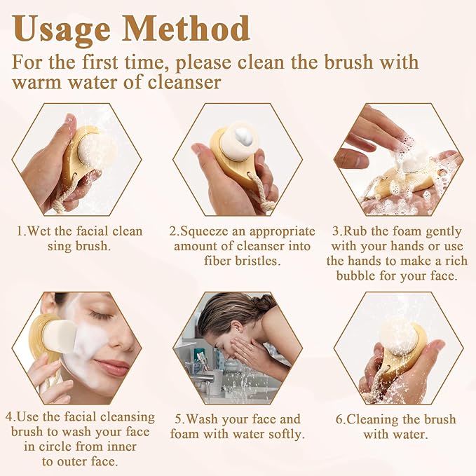 2 PCS Face Brushes for Cleansing, Facial Dry Brush for Face, 2 Styles-Soft Bristle+Boar Bristle, Deep Cleans Pores, Easy to Carry for Skin Cleansing, Skin Care and Massage