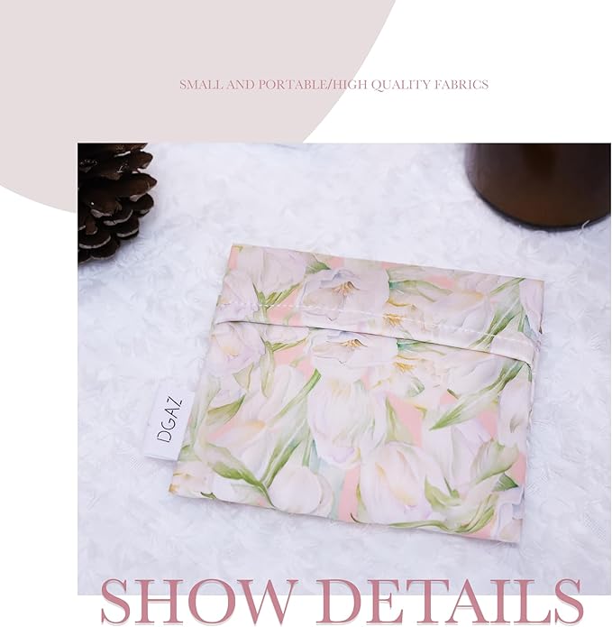 DGAZ Sanitary Napkin Storage Bag, Period Bag for Teen Aged Girls, Portable Period Bag for Panty Liners/Menstrual Cup/Small Tampons，Mini Makeup Bag for Purse(French Tulips)