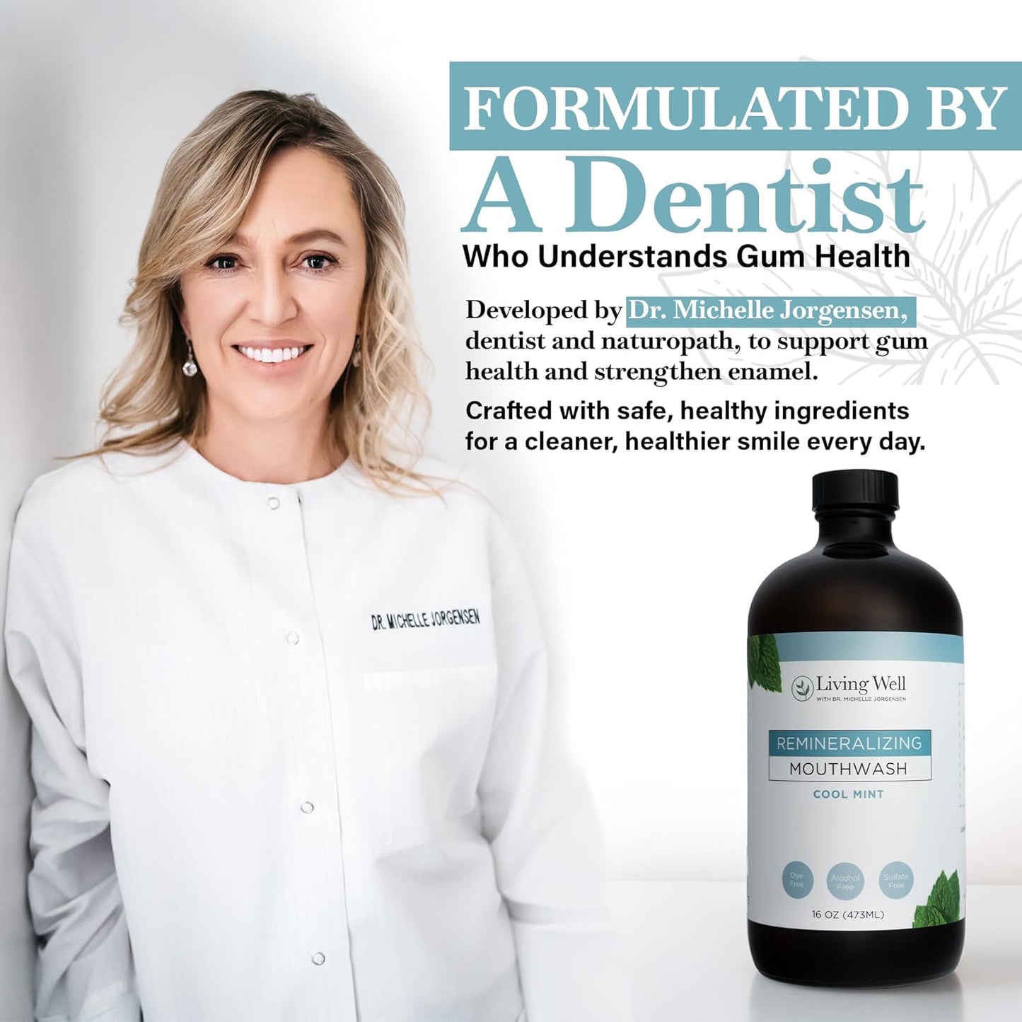 Living Well with Dr. Michelle Cool Mint Remineralizing Mouthwash | Hydroxyapatite & Colloidal Silver Formula | Alcohol-Free | Fluoride-Free Mouth Rinse