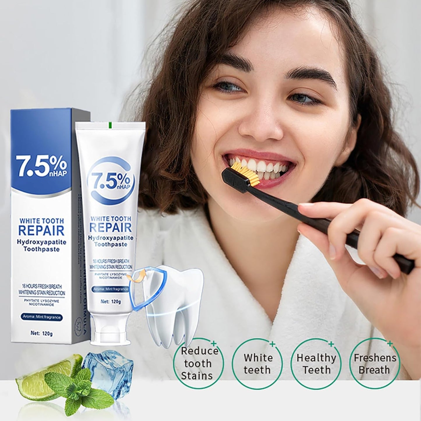 Hydroxyapatite Toothpaste 7.5% nHAP, Mint Fragrance 16 Hours Fresh Breath,Best ceelike Hydroxyapatite Toothpaste for Enamel Protection and Tooth Strengthening Use for Oral Care (1Pack Natural Mint)