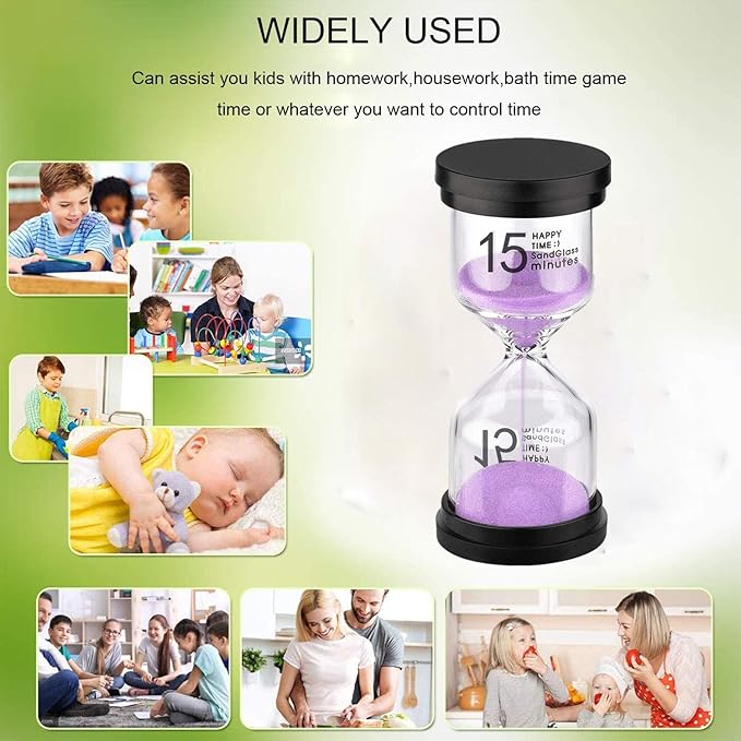 SuLiao Hourglass Sand Timer 15 Minute: Plastic Sand Clock, Purple Sand Watch 15 Min, Colorful Reloj De Arena 15 Minutos, Large Hour Glass Sandglass for Kids, Games, Home, Classroom, Kitchen, Decor