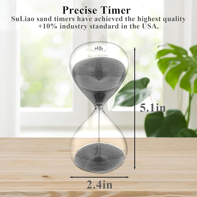 SuLiao Hourglass Sand Timer 10 Minute,5.1 Inch Black Sand Clock 10 Min, Extra Reloj De Arena, Unity Hour Glass Sandglass for Kids, Games, Classroom,Desk, Office Home Decor