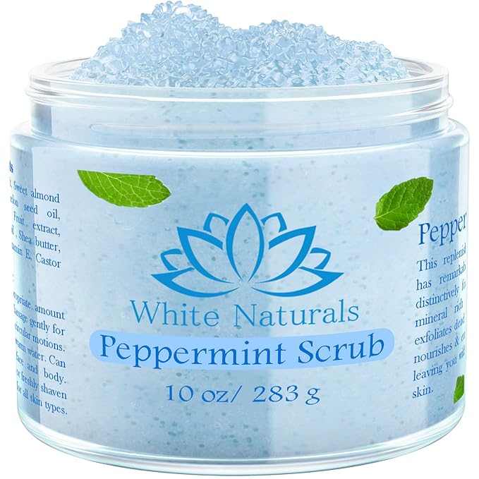 Pure Peppermint Scrub, Moisturizing and Exfoliating Face & Body Scrub, Organic Exfoliator, Fights Stretch Marks, Fine Lines and Wrinkles, Natural Shower Scrub