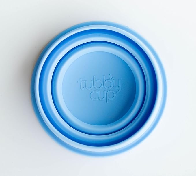 TubbyCup Baby Bath Rinse Cup, Collapsible & Convenient Space Saving Bath Cup with Suction Base, Sticks to Tub or Tile. Soft, Flexible, Makes Bath Time Safe & Fun. BPA-Free Non-Toxic Patented! (Blue)