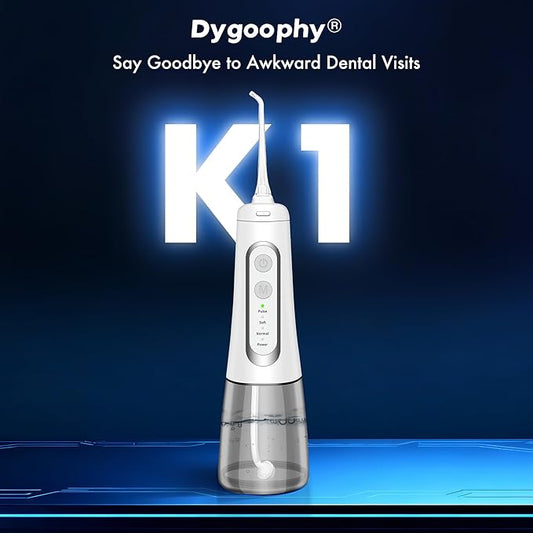 Dygoophy® K1 Cordless Water Flosser & Oral Irrigator | 300ml Tank, IPX7 Waterproof, 4 Modes, 30-Day Battery, Quiet Design for Braces, Sensitive Gums & Complete Dental Care (White)
