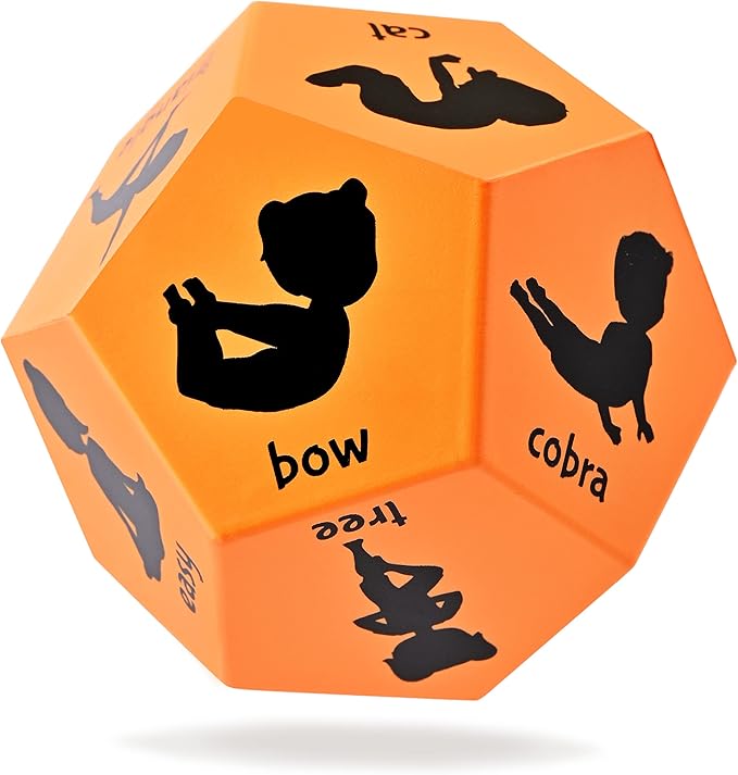 Yoga Dice - Yoga for Kids, Pose and Play Peaceful Kids Stretching Gymnastics Games and PE Equipment for Elementary School, Kindergarten, and Preschool, 12-Sided Foam Large Dice for Children