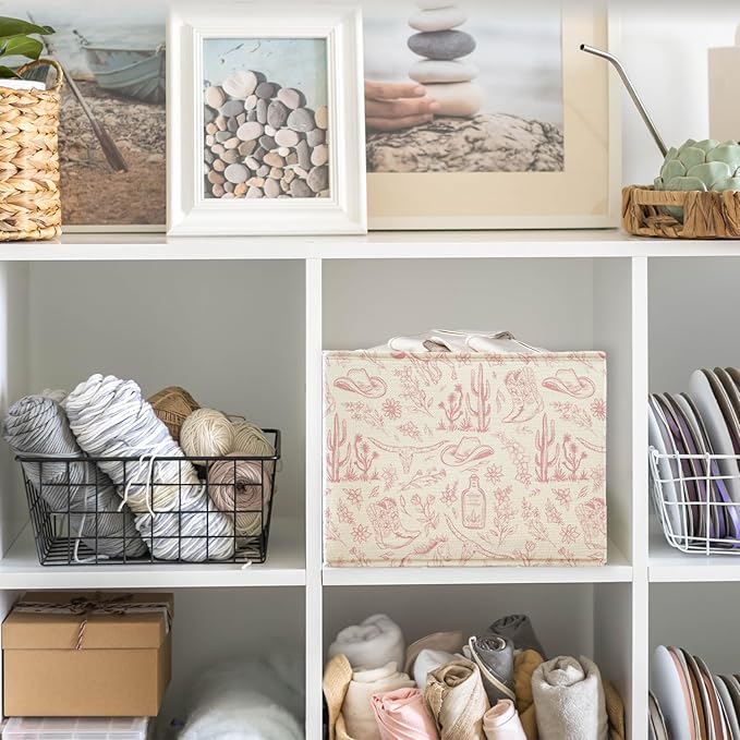 Western Cowgirls Storage Basket Organizer Bins With Handles,Western Nursery Organizing Decorative Storage Basket for Home,Collapsible Closet Shelf Cloth Organizer Basket for Bedroom Bathroom